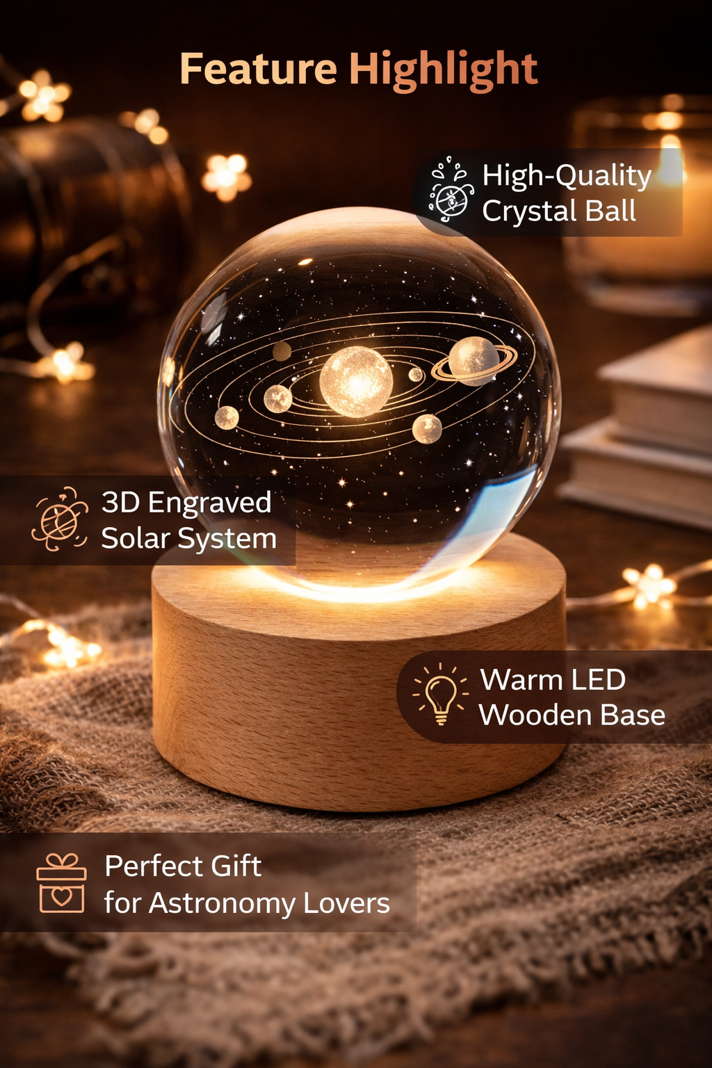3D Crystal Ball Solar System Globe – LED Astronomy Planet Decoration - Image 5